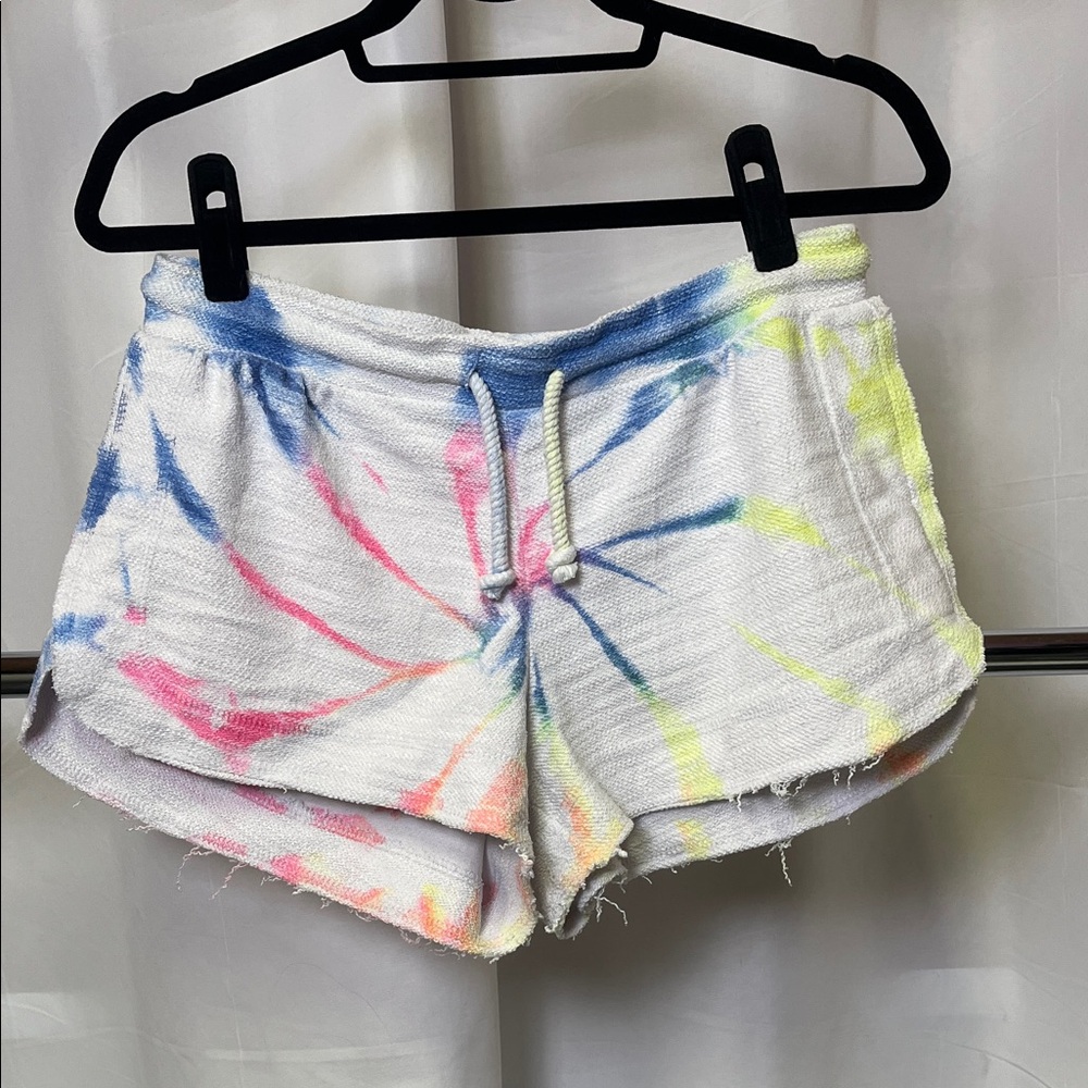 Pop Surf Women’s White Multi Tie-Dye Terry Shorts with Drawstring large